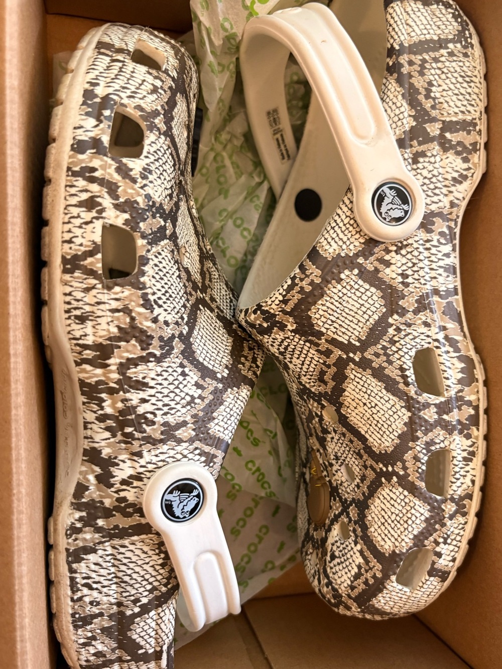 CROCS Beige and Brown Snake-Print Classic Clog